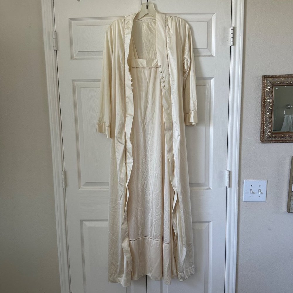 Vassarette vintage 1950s white ivory nylon sleeveless nightgown slip robe set - Picture 3 of 9